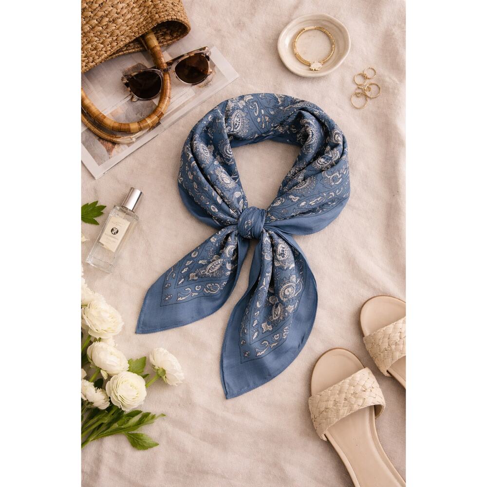 Emilene & Me Blue Paisley Silkyā Satin Square Scarf Boutique New Chic Classic